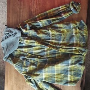 Columbia Hooded Plaid Flannel Green